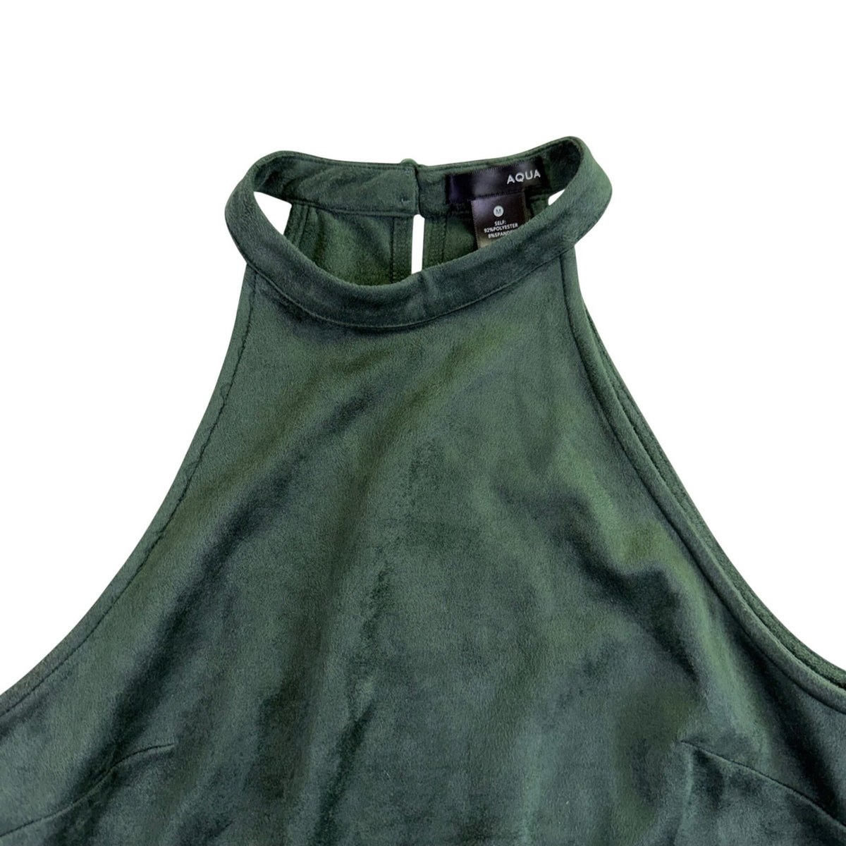 Aqua Womens Green Polyester/Spandex High Neck Halter Scallop Hemline Dress Sz M