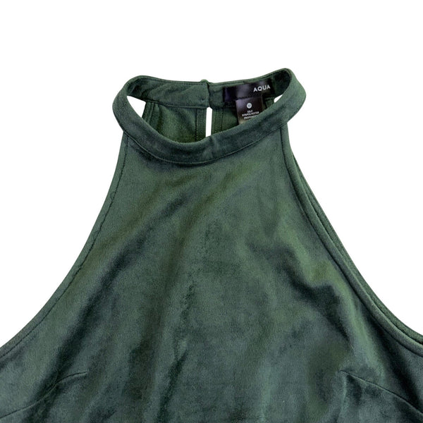Aqua Womens Green Polyester/Spandex High Neck Halter Scallop Hemline Dress Sz M