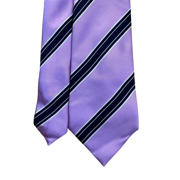 Ermenegildo Zegna Mens Purple Striped 100% Silk Tie Made In Italy Elegant Design