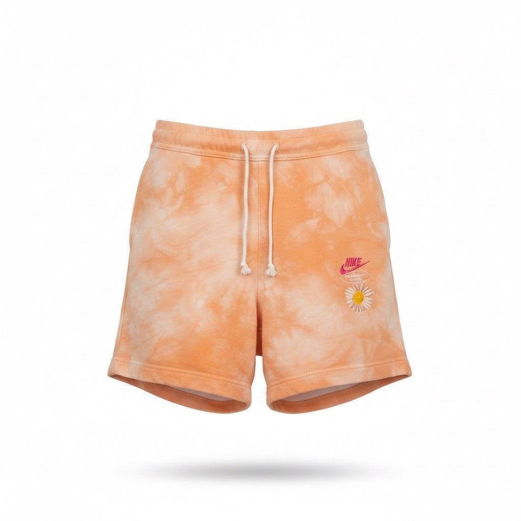 Nike Mens Orange Tie-Dye Shorts Embroidered Floral Star Design Casual Size S