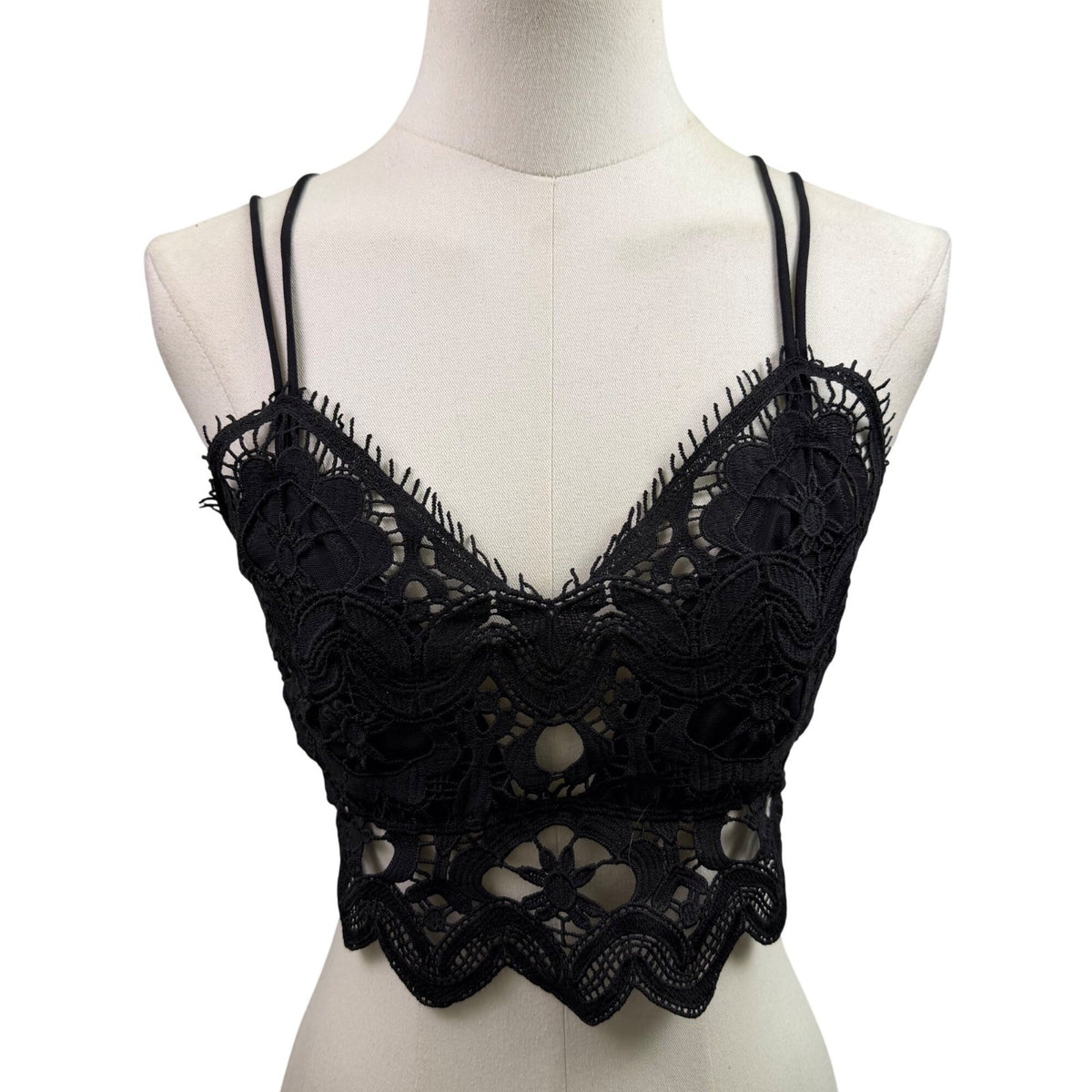 Anthropologie Womens Black Lace Crochet Bralette Top Size M