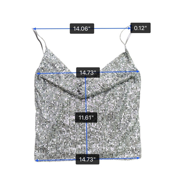 Zara Womens Silver Sequins Spaghetti-Strap Crop Top Size S