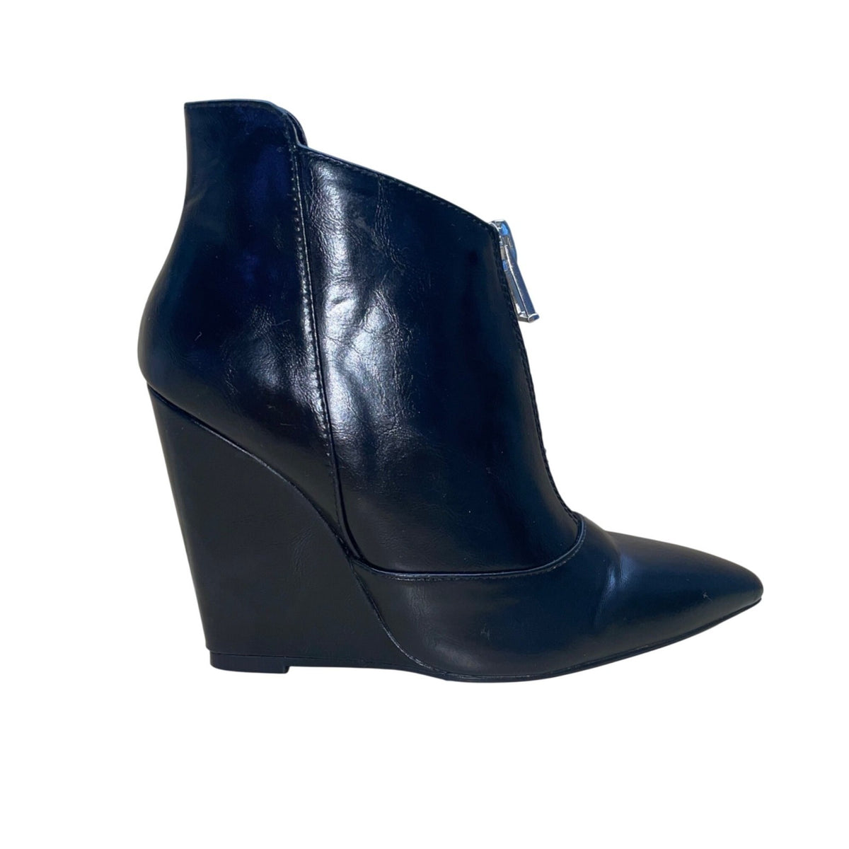 Zara Trafaluc Women’s Black Faux Leather Wedge Heel Ankle Booties Sz 6 USA