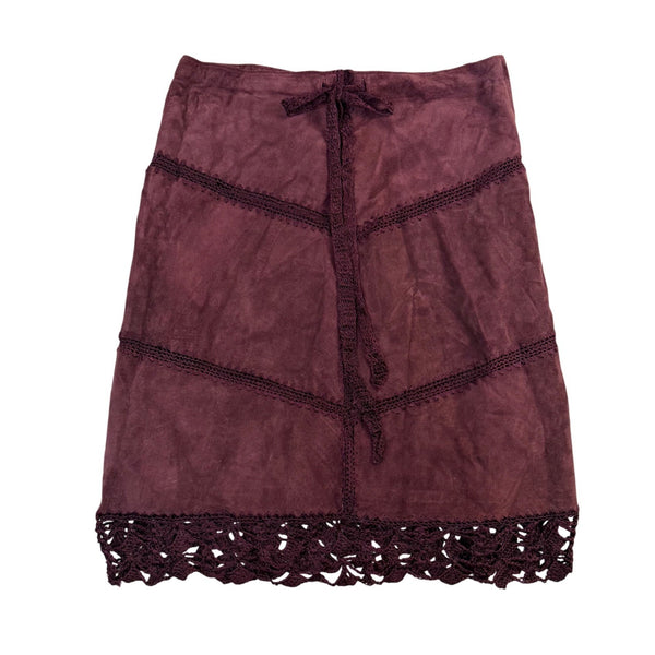 Arden B Womens Burgundy Leather Crochet Trim A-Line Skirt Size 6