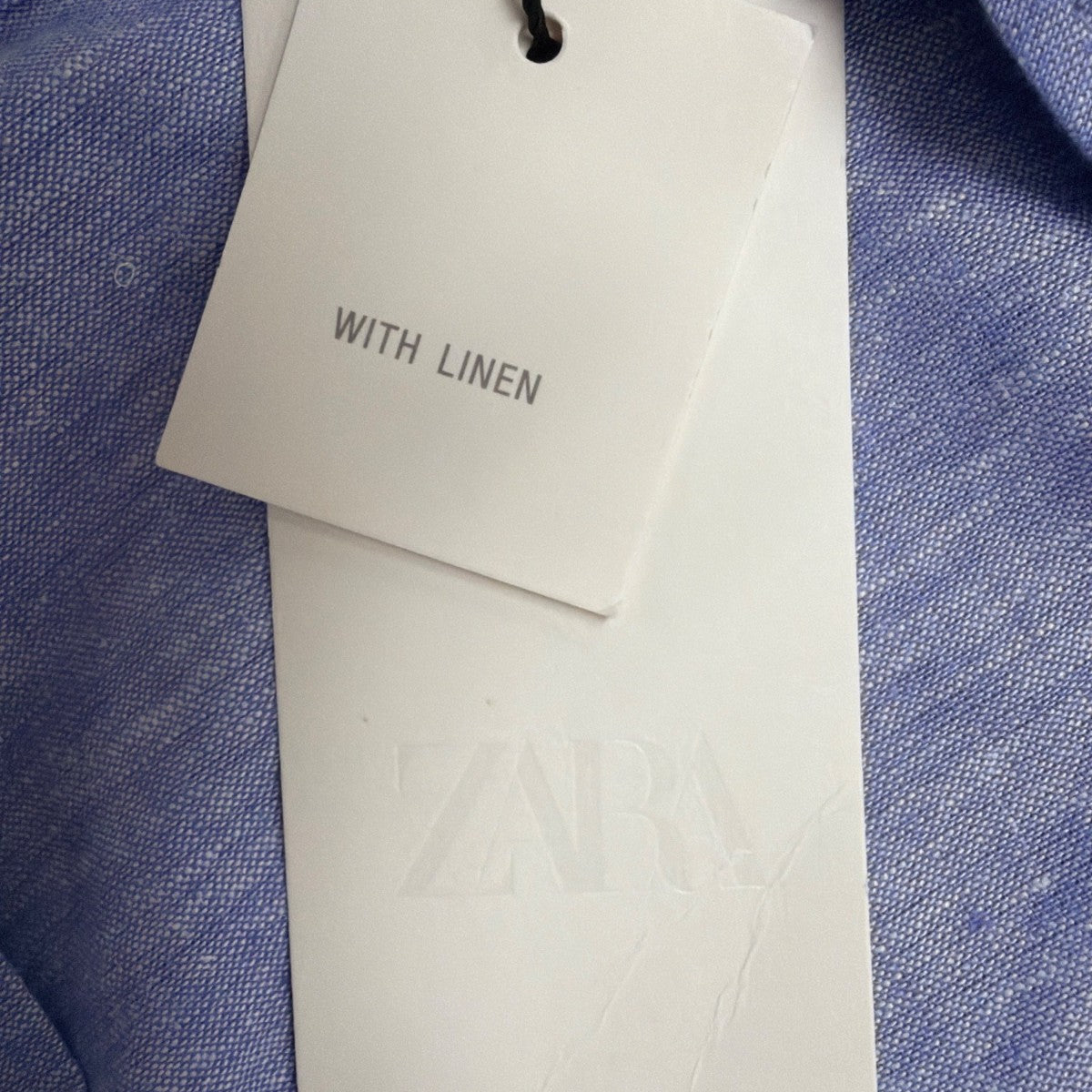 Zara Womens Blue Linen-Blend Collared Button-Up Short Sleeve Shirt Size XS