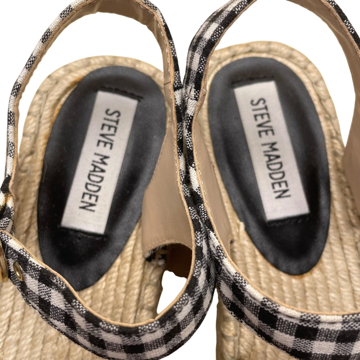 Steve Madden Women’s Black & White Gingham Bow Platform Espadrille Sandals Sz 7M