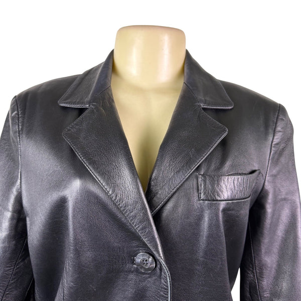 Versari Womens Black Leather Blazer Jacket Made In Italy Size 42