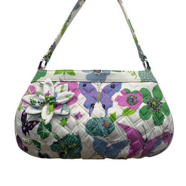Vera Bradley Women’s White Green Multicolor Quilted Butterfly Print Shoulder Bag