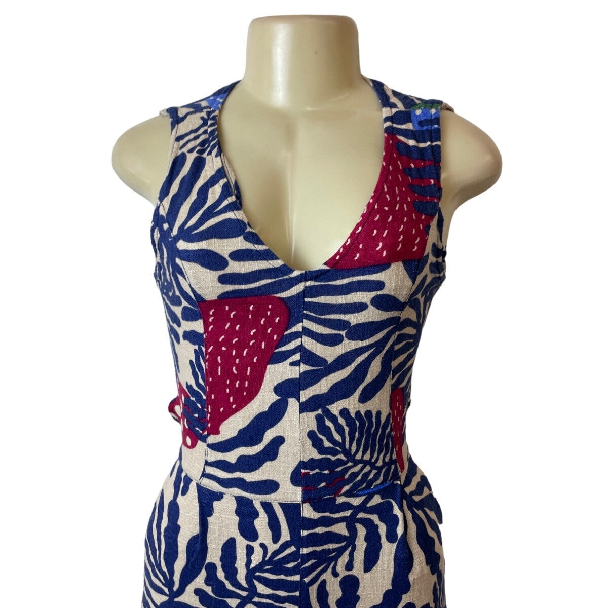 Can Tao Multicolor Sleeveless Sz XS/S Button-Up on Back Waist Tie Women Jumpsuit