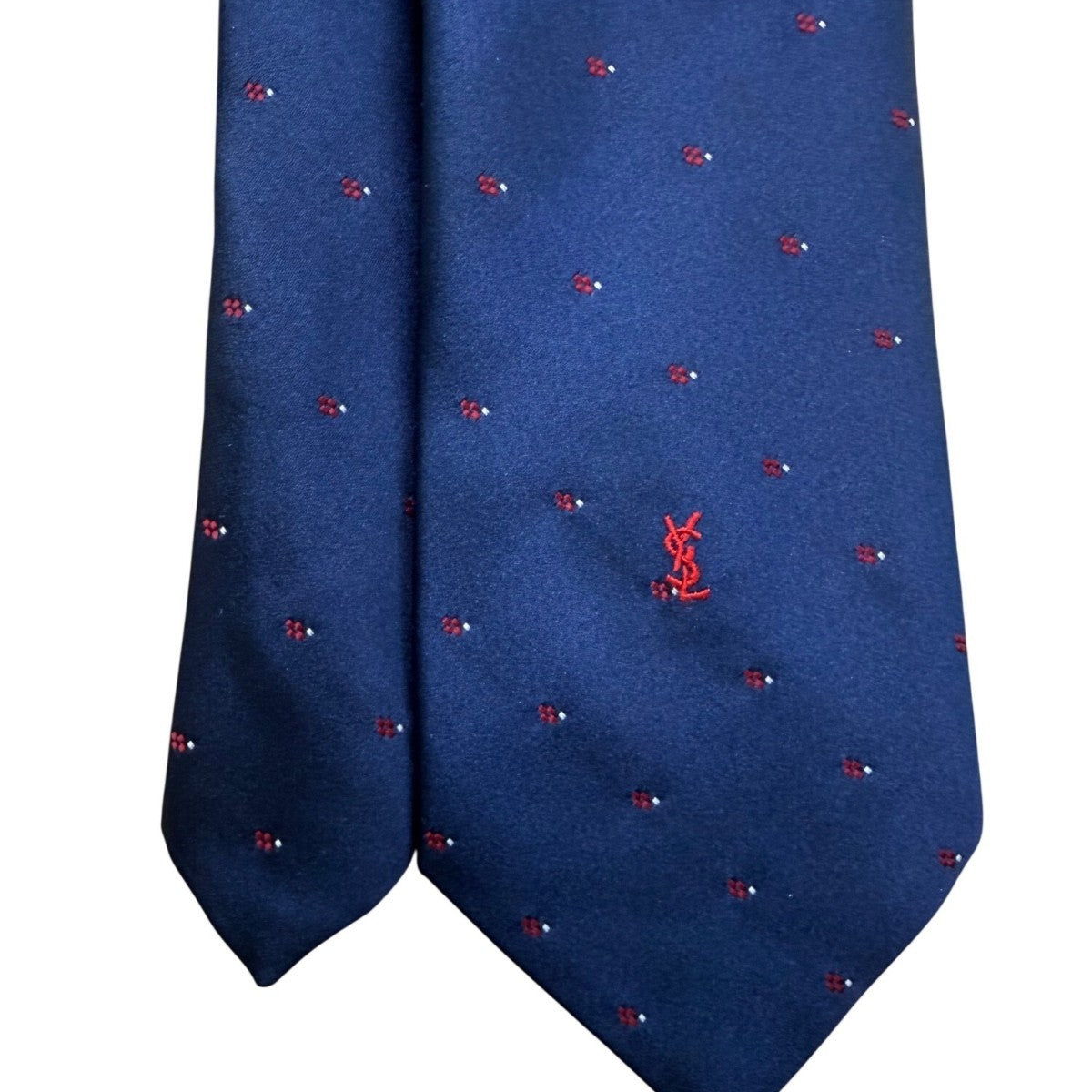 Y Saint Laurent Mens Navy Polyester/Silk Floral Pattern Classic Neck Tie