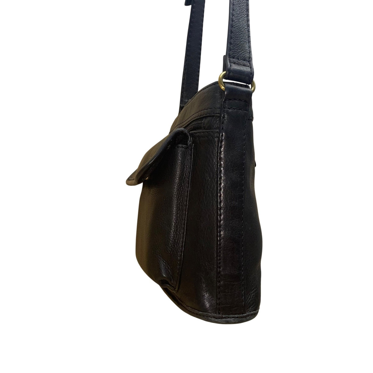 Fossil Women’s Black Leather Adjustable Strap Front Pocket Crossbody Bag