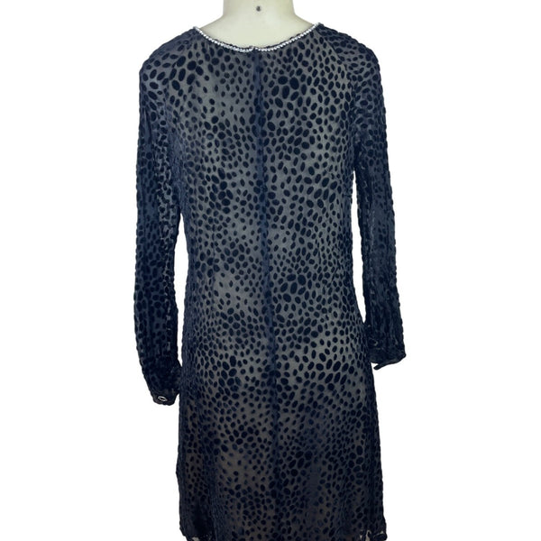 Vintage Mort Schrader Long Sleeve Black Polka Dot Dress With Rhinestone Neckline
