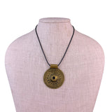 Black Rubber & Bronze Tone Pendant Necklace Tribal Look Adjustable Jewelry