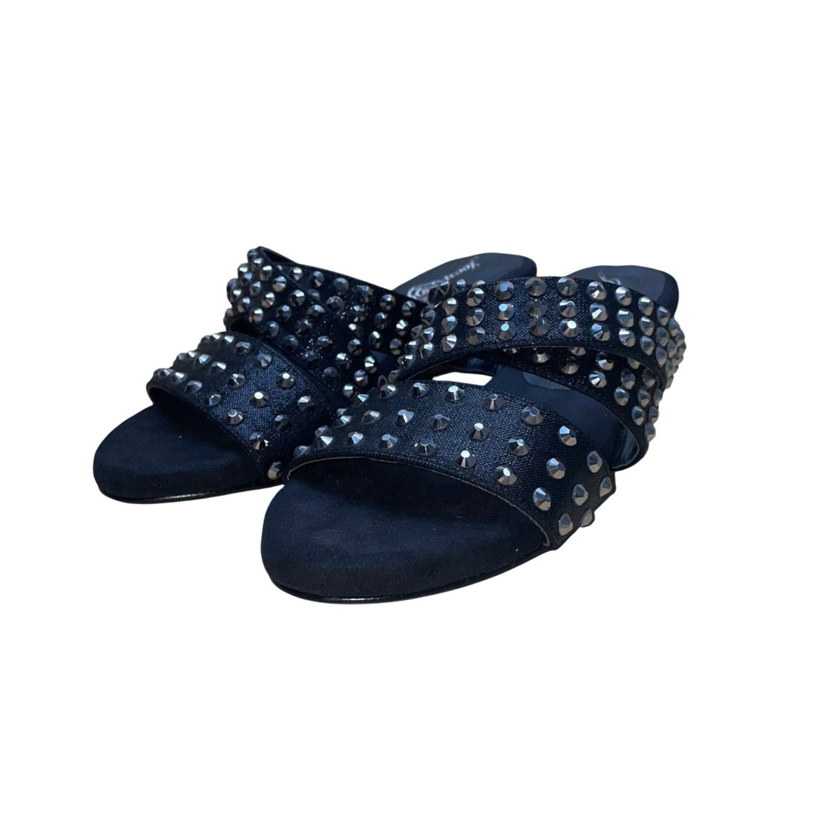 Joan Boyce Women’s Black Rhinestone Embellished Criss Cross Straps Sandals Sz 7M
