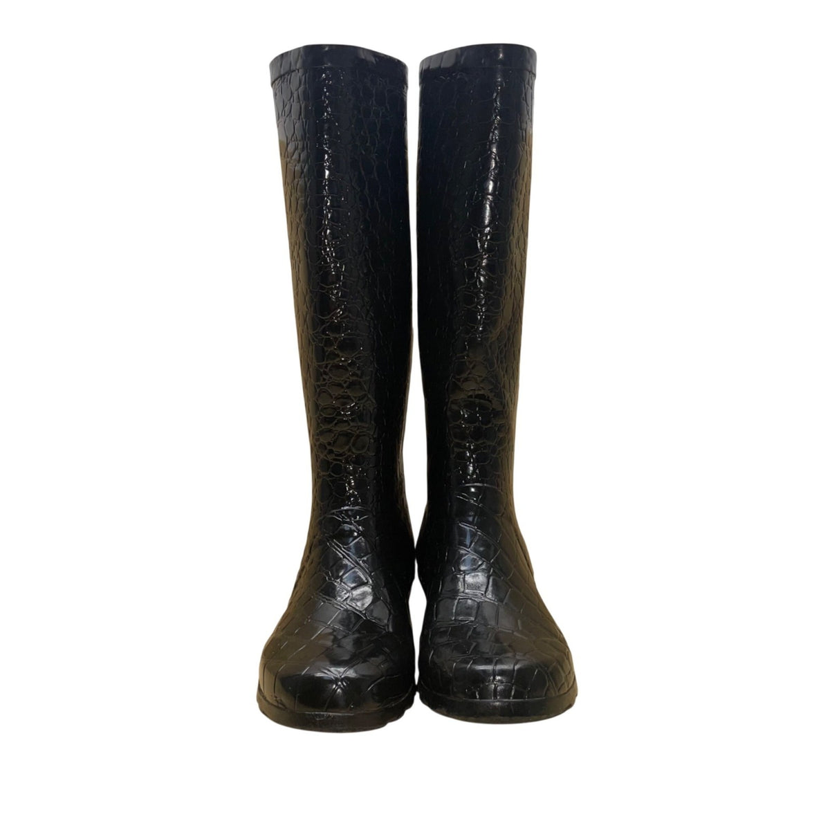 Wonder Women’s Black Croc Embossed Rubber Slip-Resistant Rain Boots Size 6