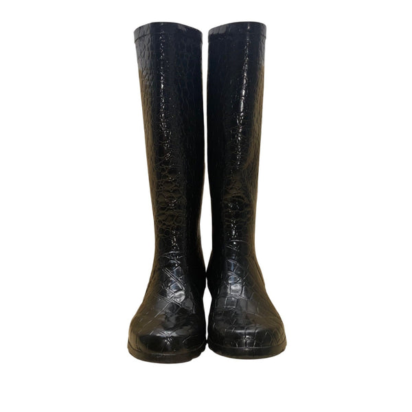 Wonder Women’s Black Croc Embossed Rubber Slip-Resistant Rain Boots Size 6