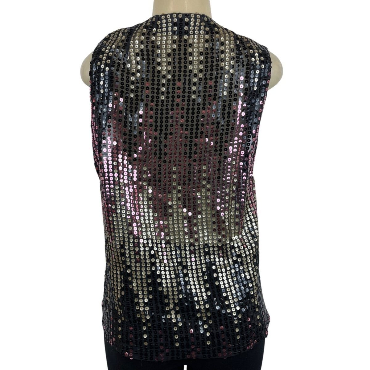 Vintage Sequin Sleeveless Vest Black & Gold With Pink Accents Womens One Size