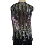 Vintage Sequin Sleeveless Vest Black & Gold With Pink Accents Womens One Size