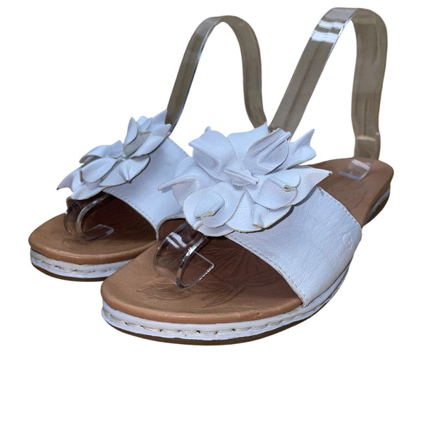 Born Women’s White Leather Flower Detail Slingback Sandals Size 10