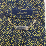 Brioni Mens Navy Yellow Silk Tie Geometric Pattern Handmade In Italy 3.5