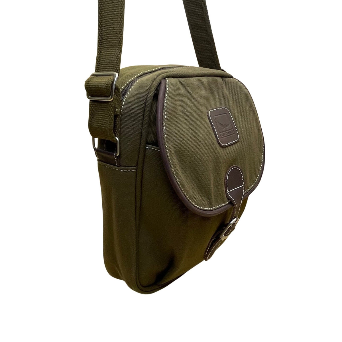 S Beyond Unisex Olive Canvas Adjustable Strap Leather Accents Crossbody Bag