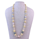 Vintage Ivory & Stone Beaded Carved Necklace  Handcrafted Unique Jewelry