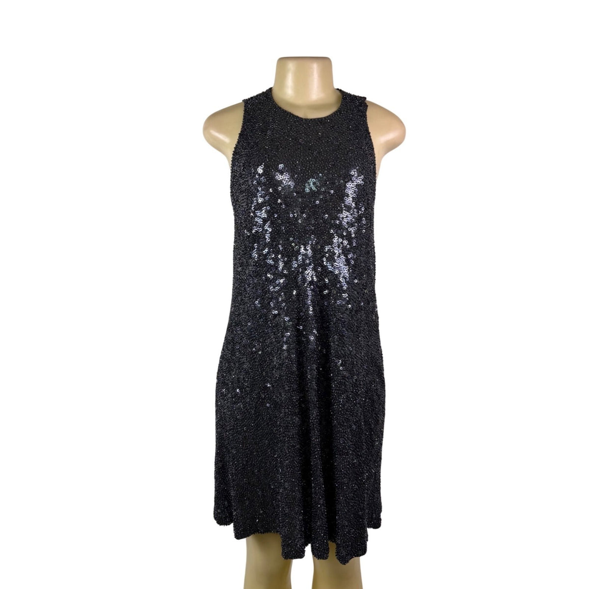 Carmen Marc Valvo Womens Black Silk Sequin Sleeveless Dress Size 10