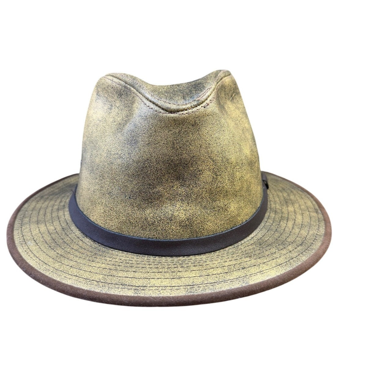 Henschel Mens Distressed Olive Hat With Brown Band Classic Fedora Style