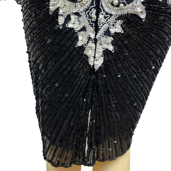 Vintage Sweet Lo Women’s Black and White Beaded Sequin Long Sleeve Dress M New