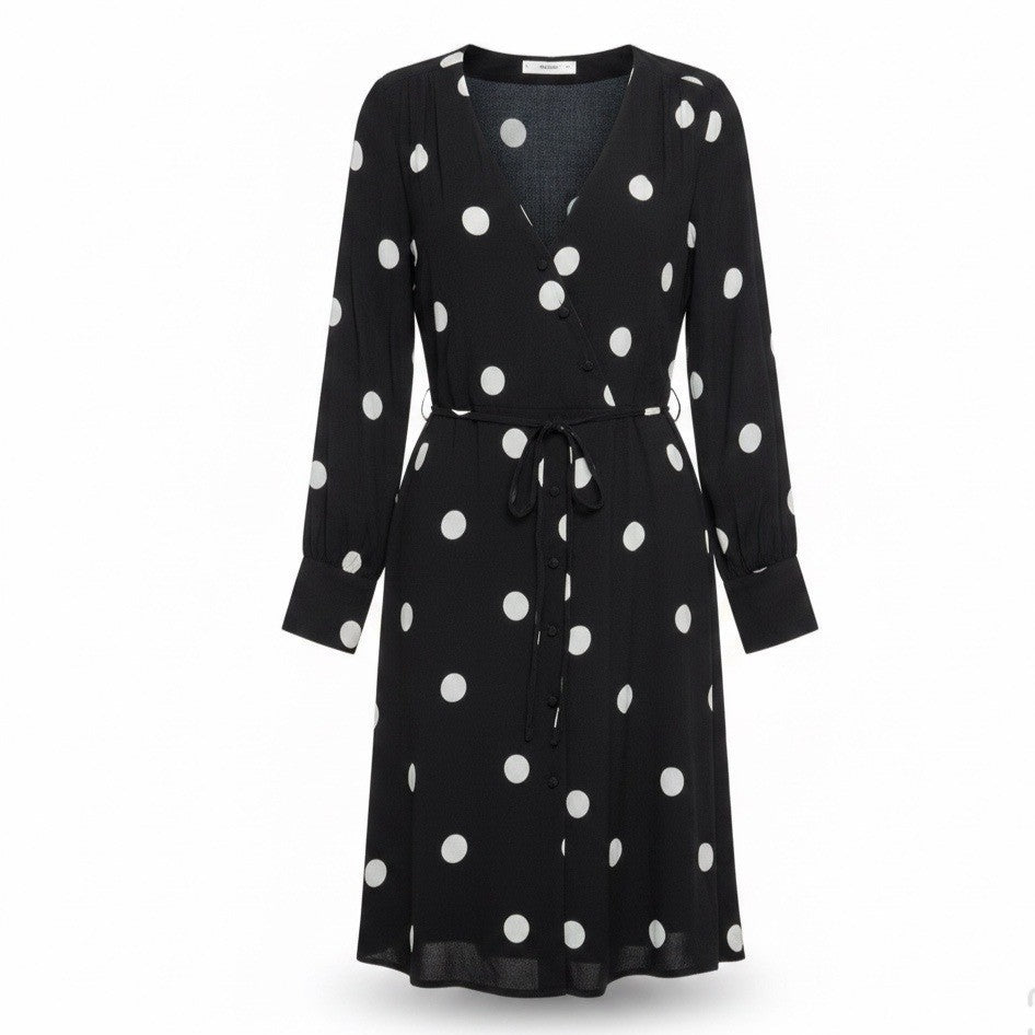 Mango Womens Black Viscose Polka Dot Long-Sleeve Casual Dress Size M