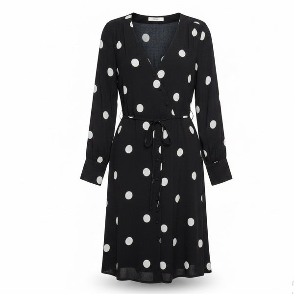 Mango Womens Black Viscose Polka Dot Long-Sleeve Casual Dress Size M