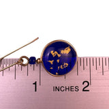 Womens Blue Glass & Gold Leaf Dangle Earrings Lightweight Artisan