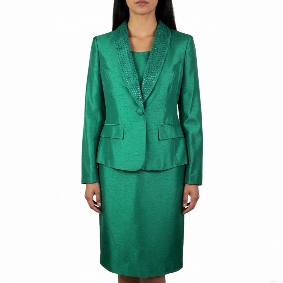 Albert Nipon Womens Green Dress & Jacket Set Elegant Formal Outfit Size 4