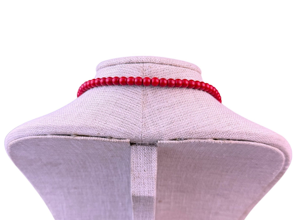 Triple-Strand Red Carved Rose Beaded Necklace Womens Jewelry Fashion Accessory