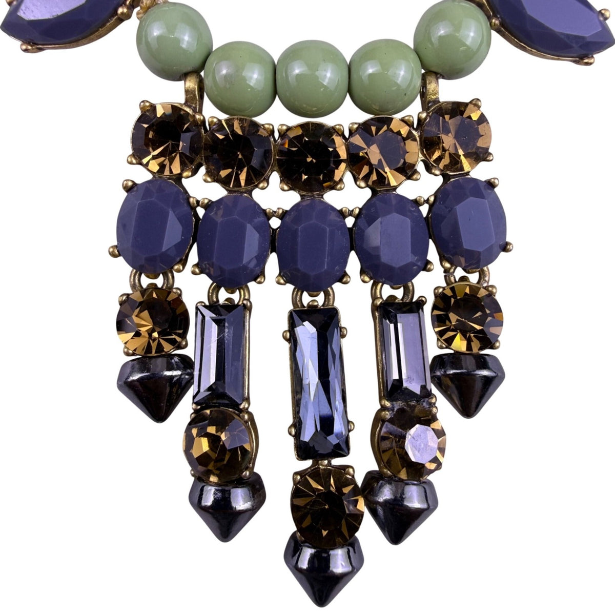 J. Crew Womens Green & Navy Beaded Statement Necklace Glass Crystals 