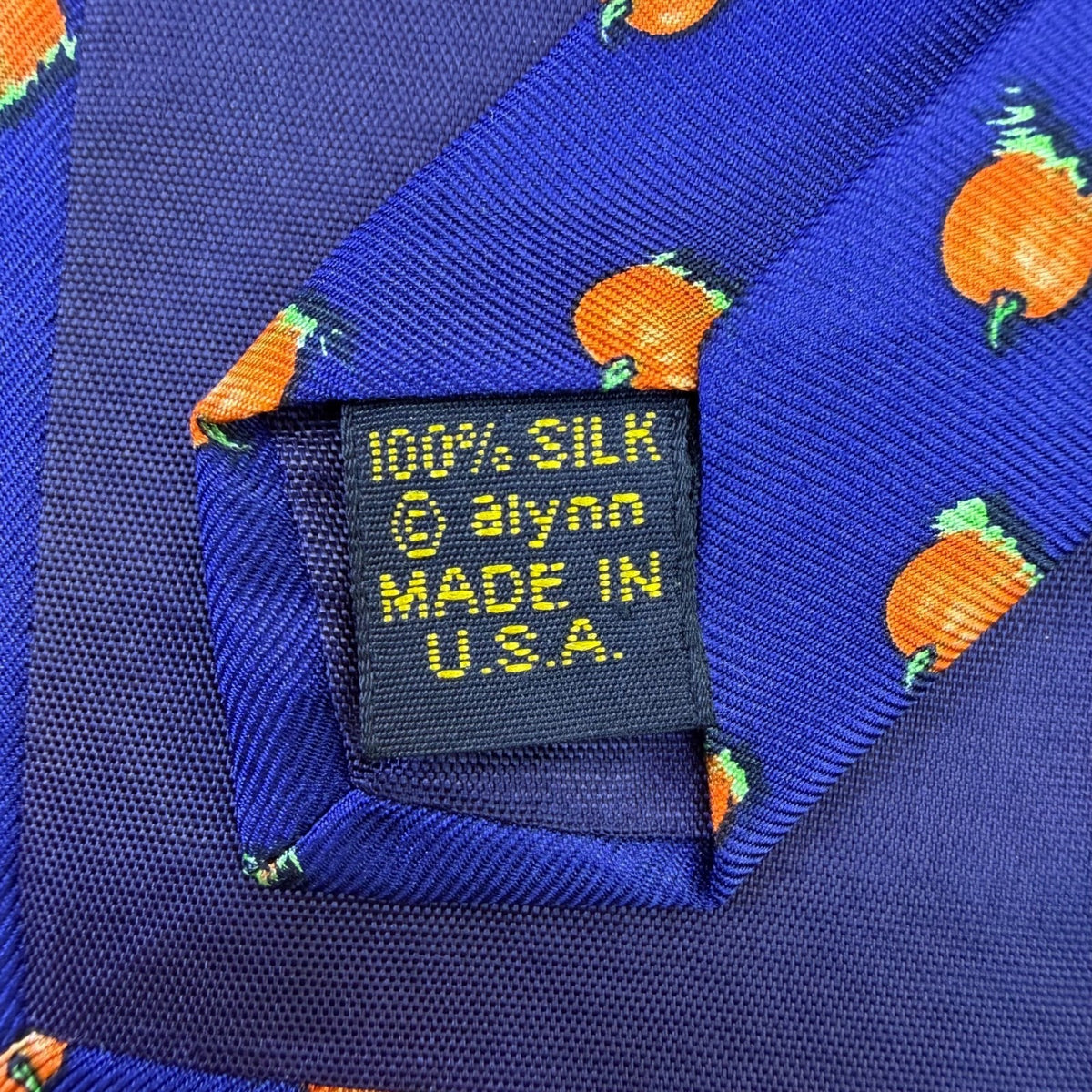 Alynn  Blue 100% Silk Pumpkin Pattern Necktie Fall Holiday Design Made In USA