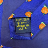 Alynn  Blue 100% Silk Pumpkin Pattern Necktie Fall Holiday Design Made In USA