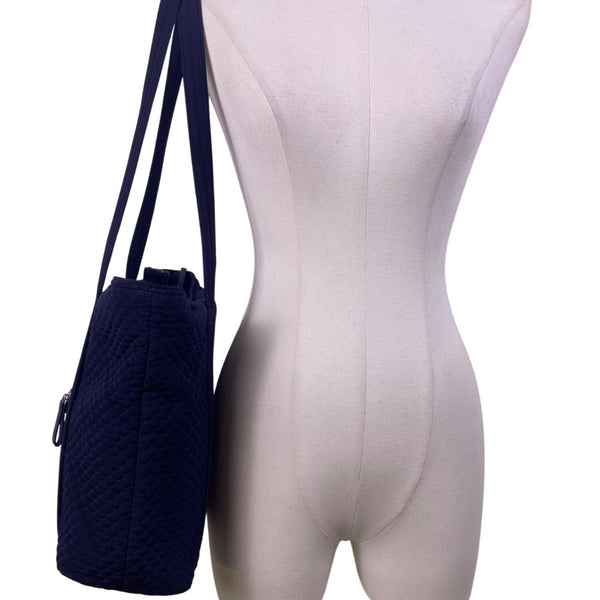 Vera Bradley Women’s Navy Blue Quilted With Zipper Closure Shoulder Tote Bag