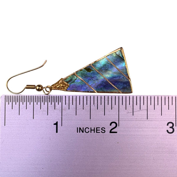Gold Tone Blue Abalone Shell Dangle Earrings For Women Hook Closure Lightweight