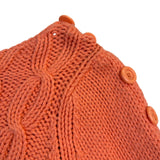 Elodie Womens Orange Cable Knit Sweater Button Detail Long Sleeve Sz S