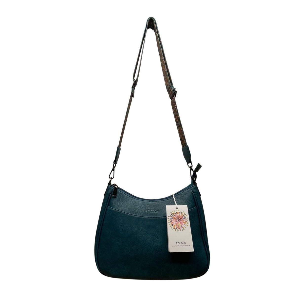 Aphison Women’s Blue Vegan Leather Adjustable Strap Zip Closure Shoulder Bag
