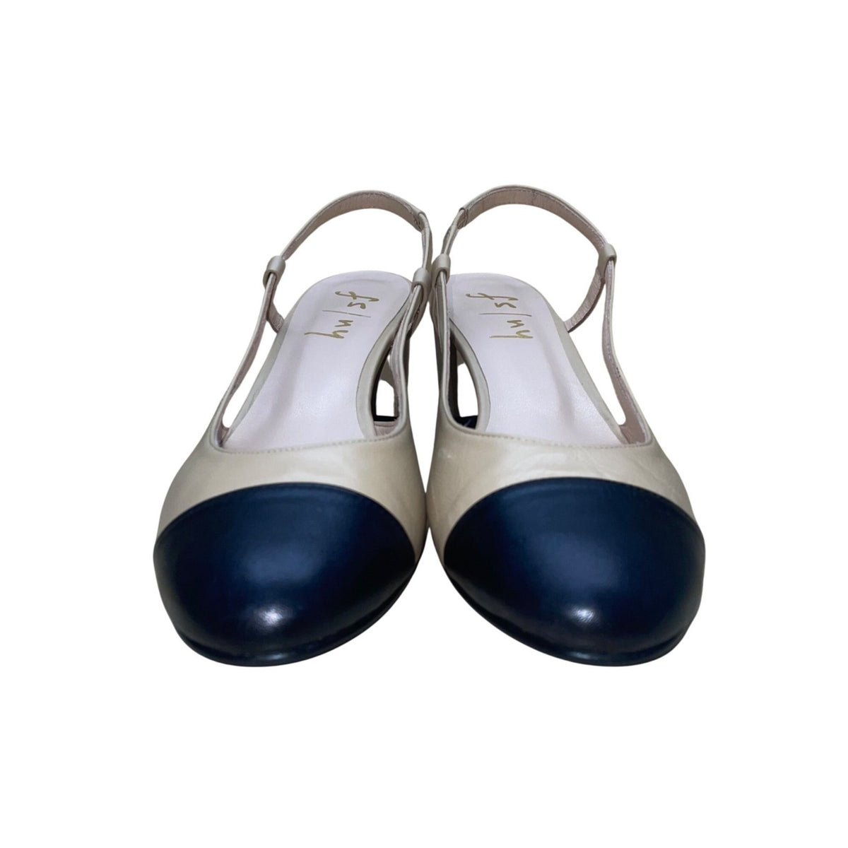 French Sole Ny Women’s Camel Black Leather Slingback Cap-Toe Heels Size 8B