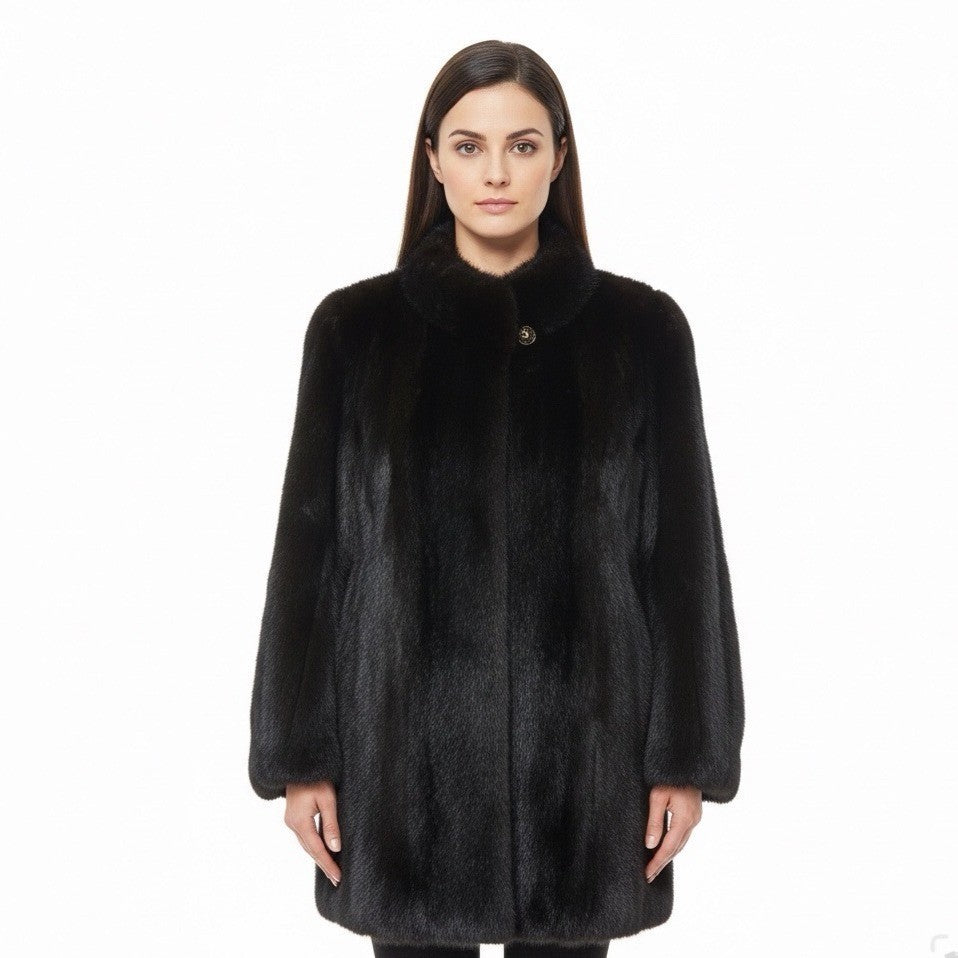 Rosendorf/Evans Womens Black Genuine Mink Fur Coat Luxurious Vintage Sz M