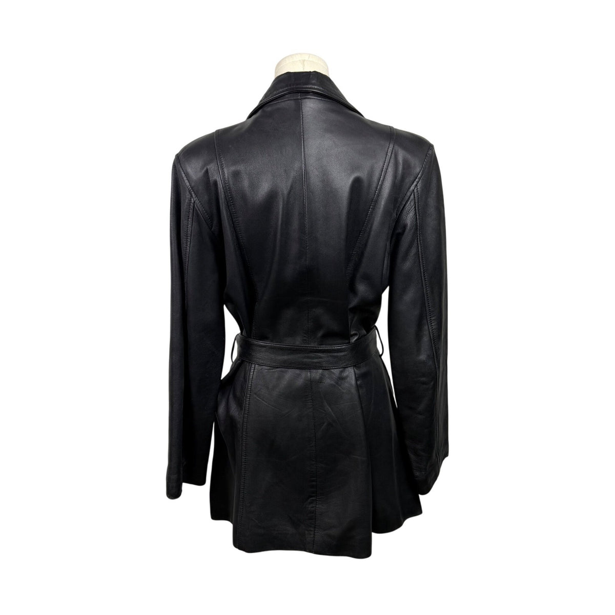 Trucker Women’s Black Leather Jacket Belted Wrap Style Size Medium
