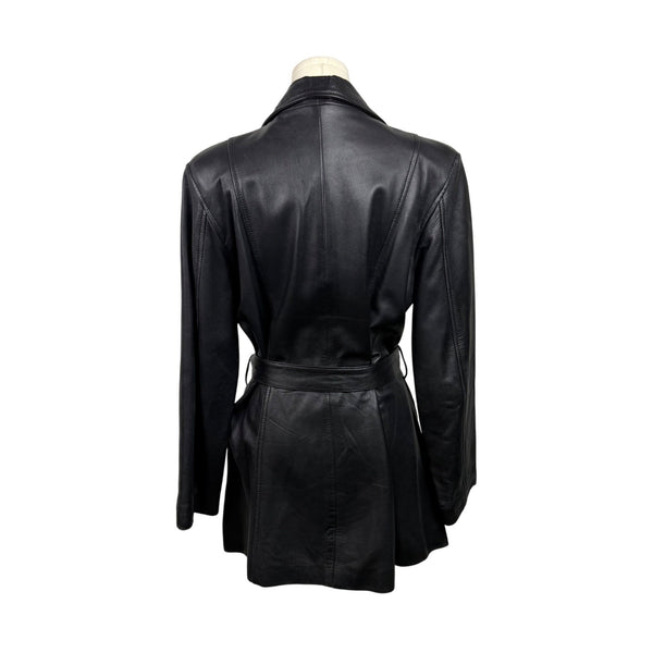 Trucker Women’s Black Leather Jacket Belted Wrap Style Size Medium