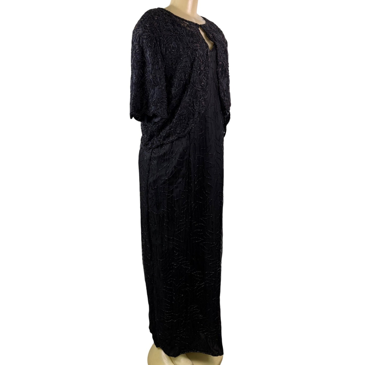 Sténay Womens Black Silk Beaded Evening Gown With Sheer Jacket  Elegant Size 20