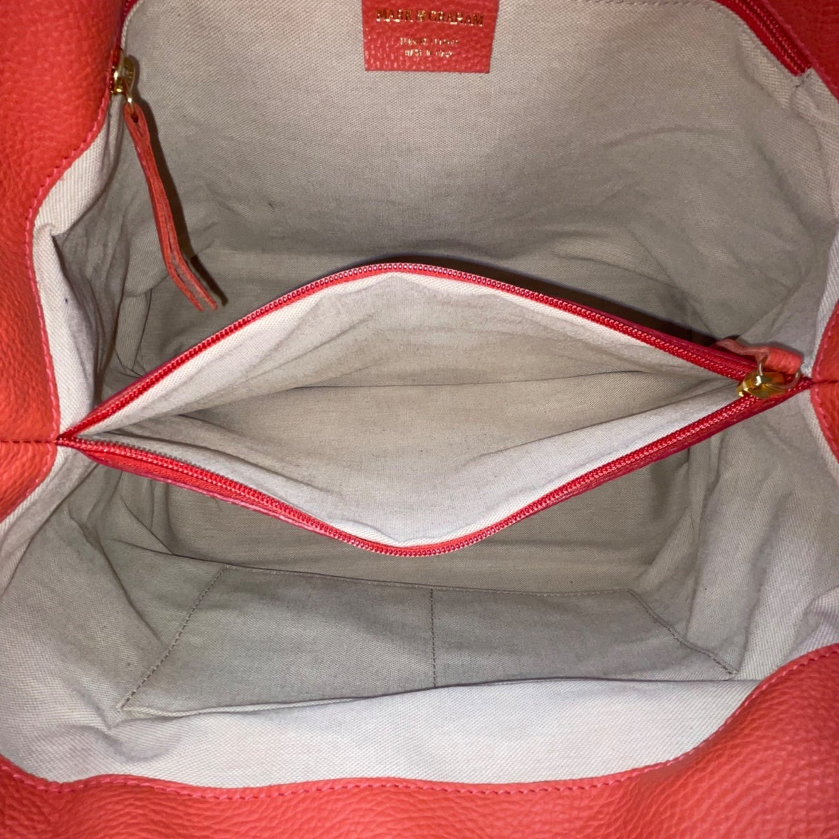 Mark & Graham Women’s Red Leather Gold BCB Initial Details Tote Bag Size L