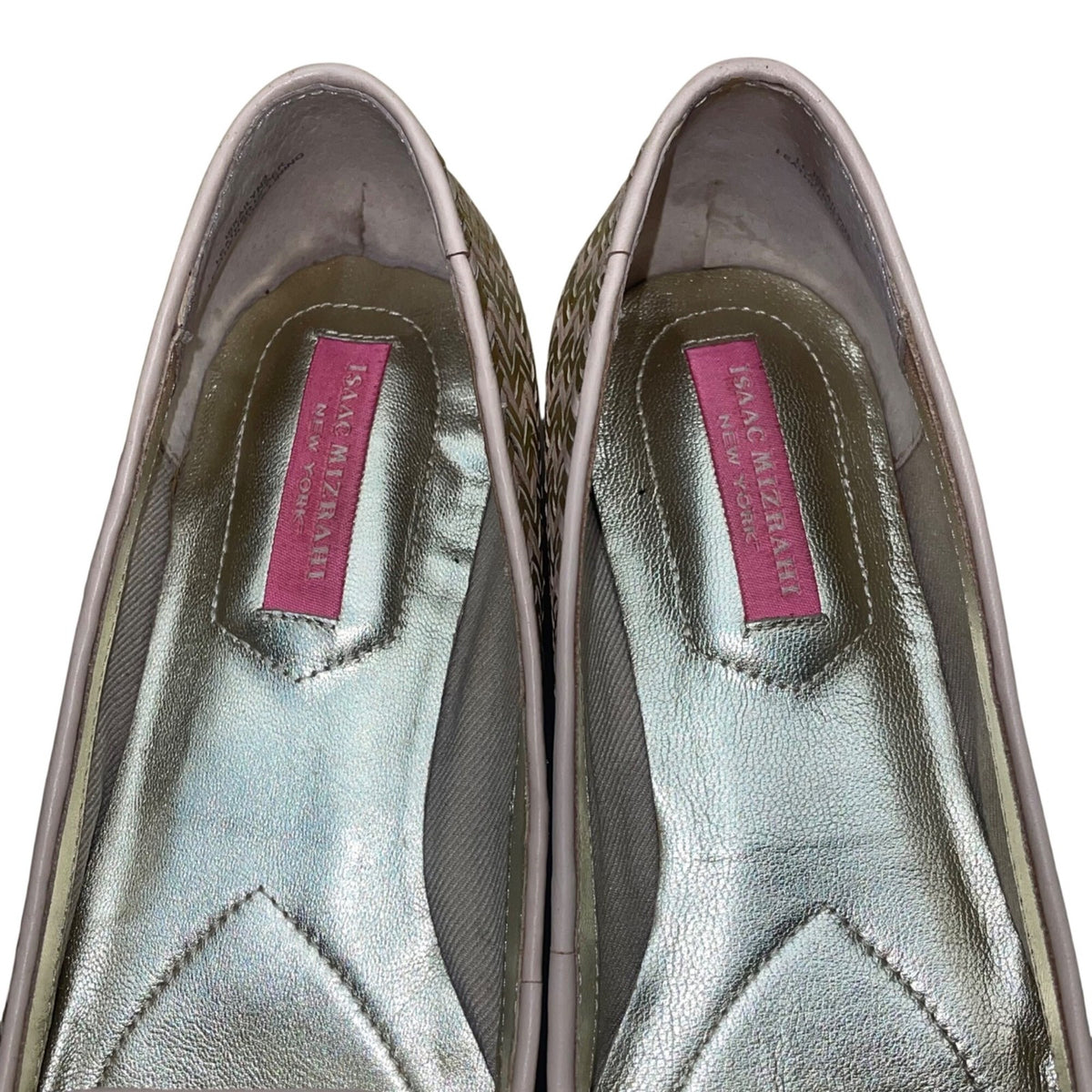 Isaac Mizrahi Women’s Gold & Pink Chevron Faux Leather Slip-On Flats Size 6.5M