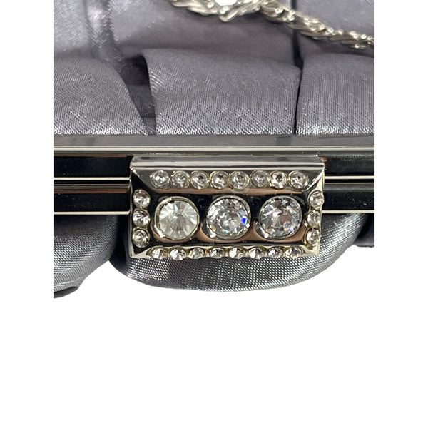Jessica McClintock Women's Satin Silver Chain Strap Rosaria Clutch Sz S- NWT