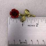 Womens Gold Tone & Red Metal Rose Brooch Floral Pin Vintage Design
